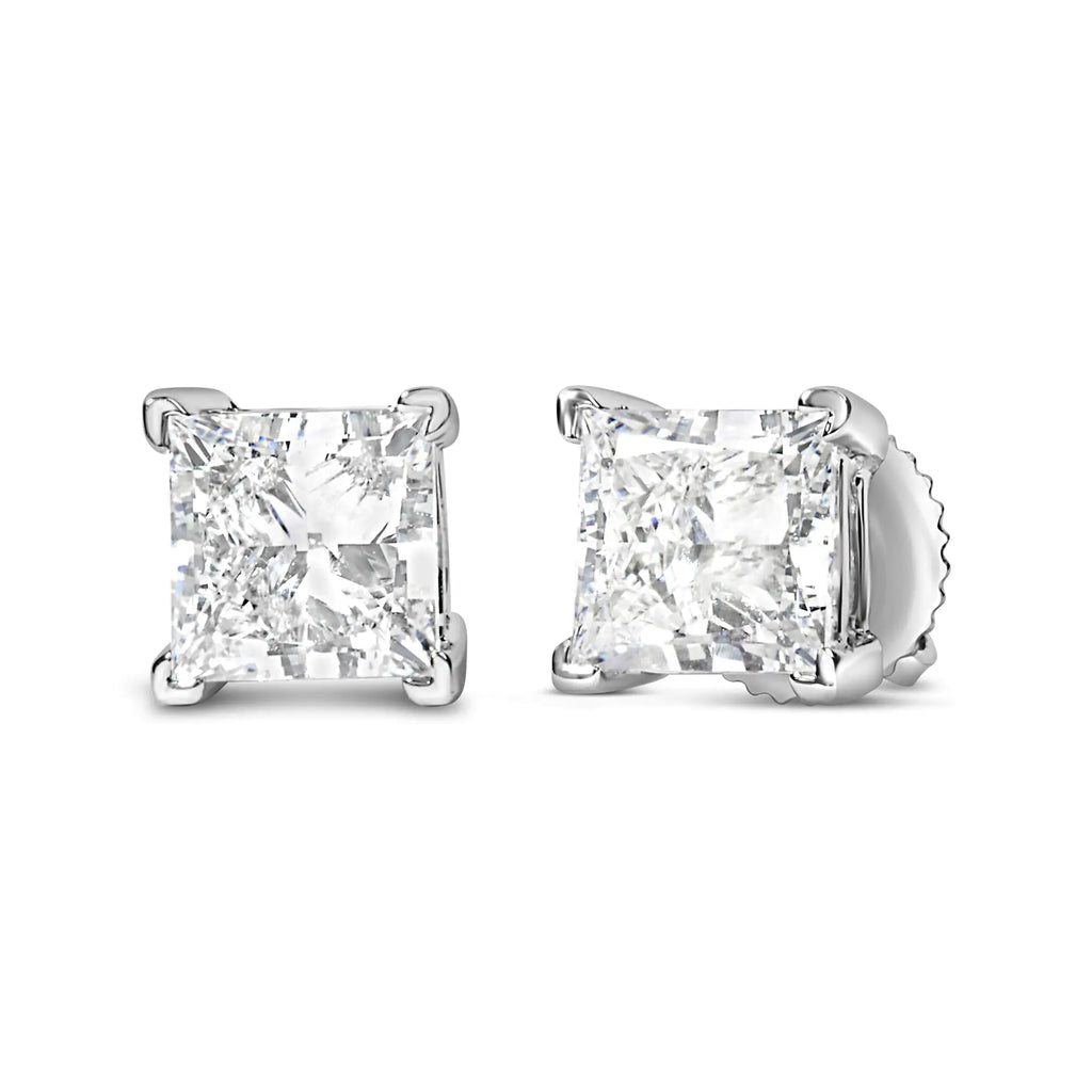 14K White Gold Princess Cut Lab-grown Diamond Solitaire Stud