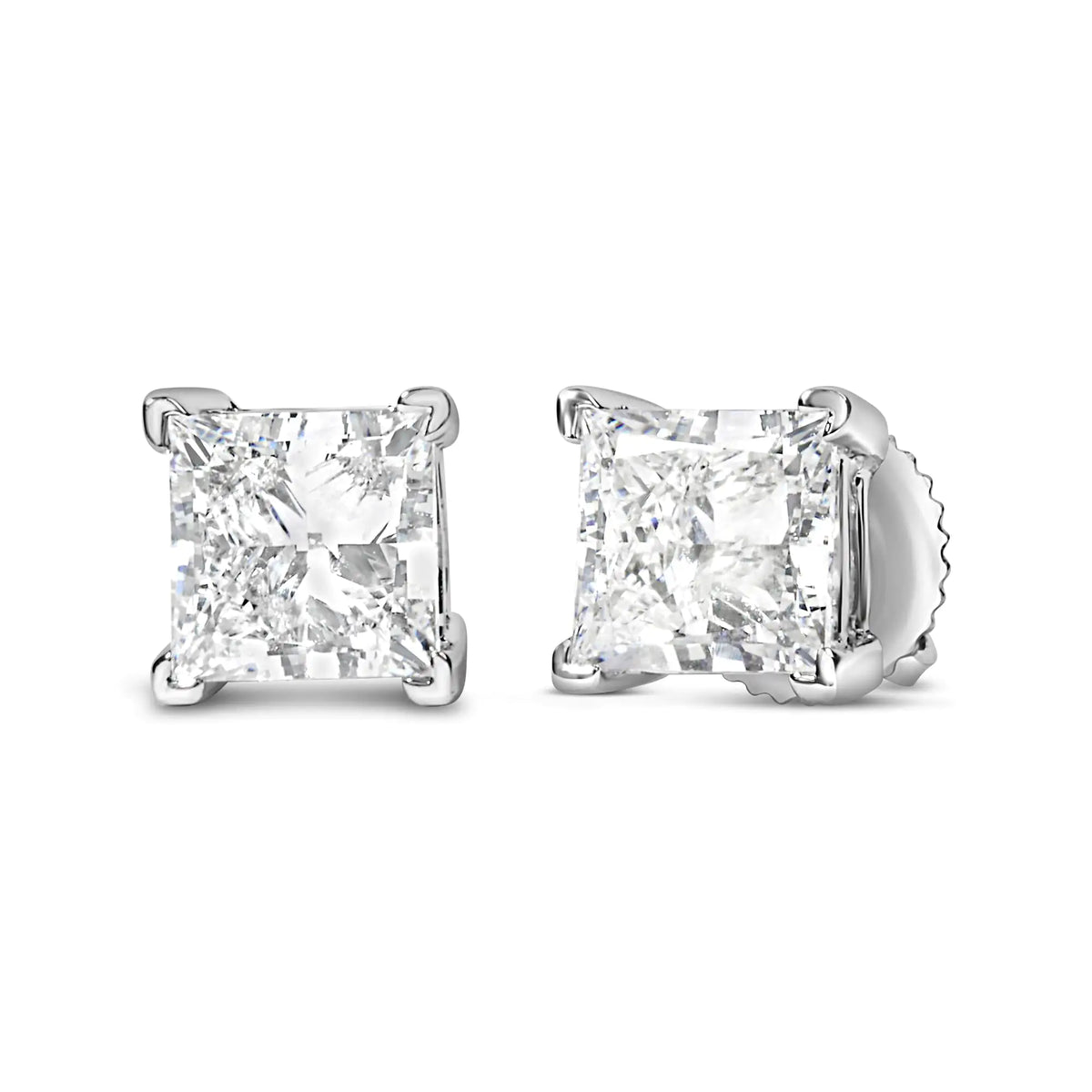 14K White Gold Princess Cut Lab-grown Diamond Solitaire Stud