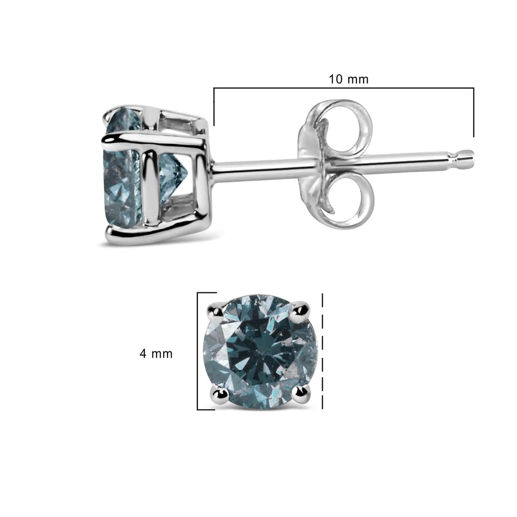 14K Gold Round Brilliant Cut Lab Grown Blue Diamond 4-prong