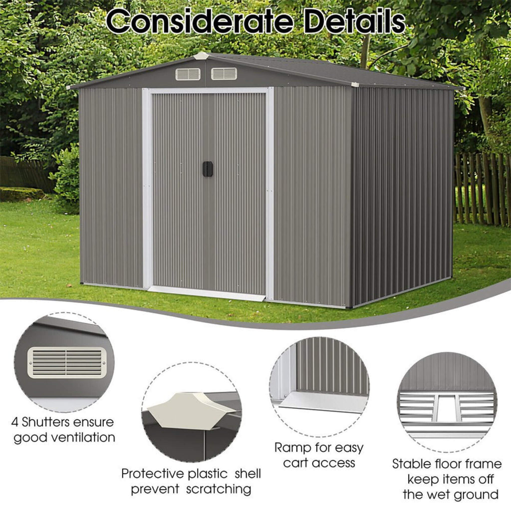 [08X06Ft] Premium Outdoor Steel Tool Storage Garden Backyard Shed