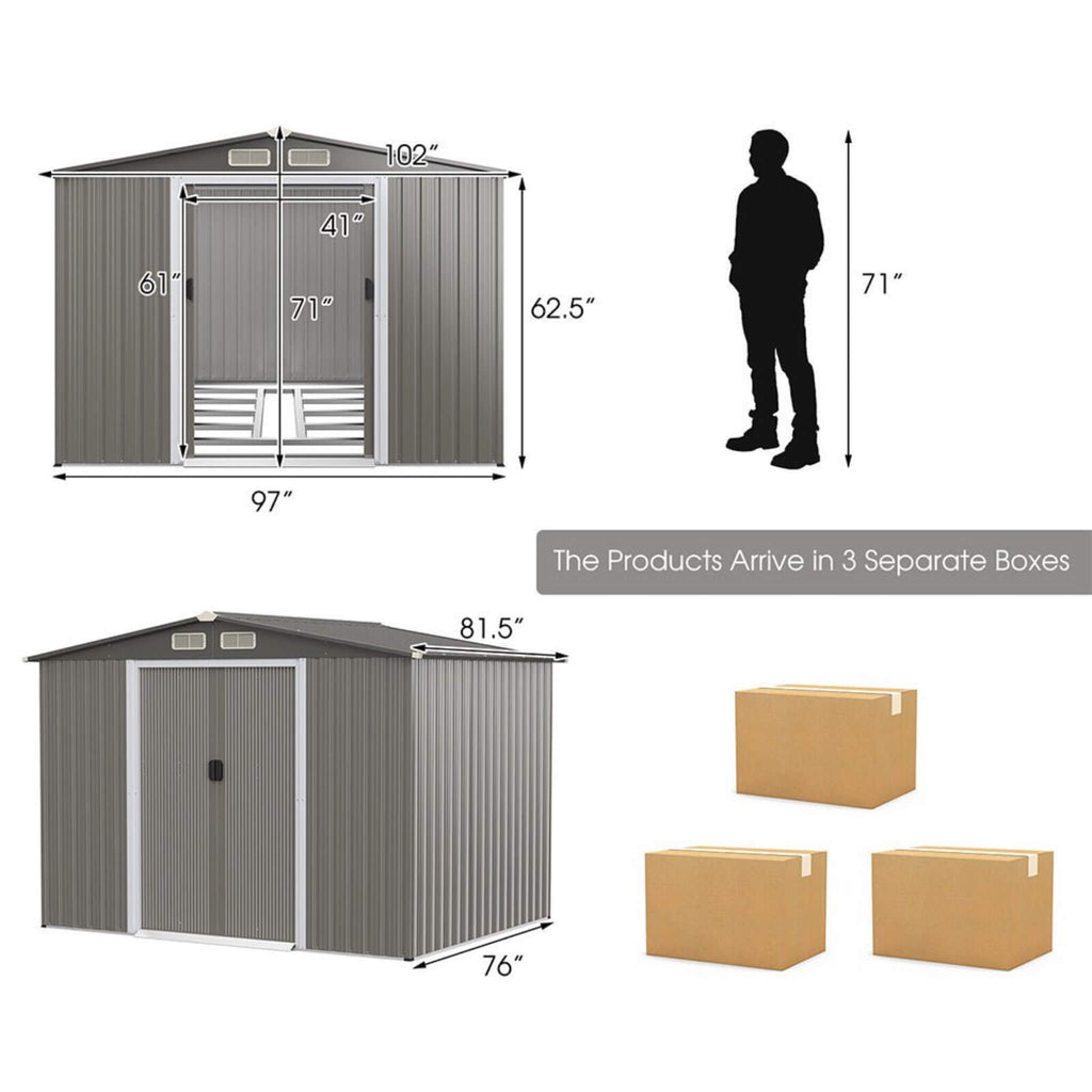 [08X06Ft] Premium Outdoor Steel Tool Storage Garden Backyard Shed