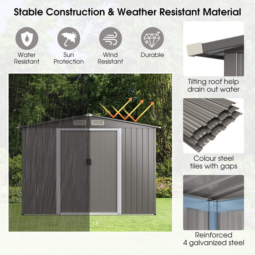 [08X06Ft] Premium Outdoor Steel Tool Storage Garden Backyard Shed