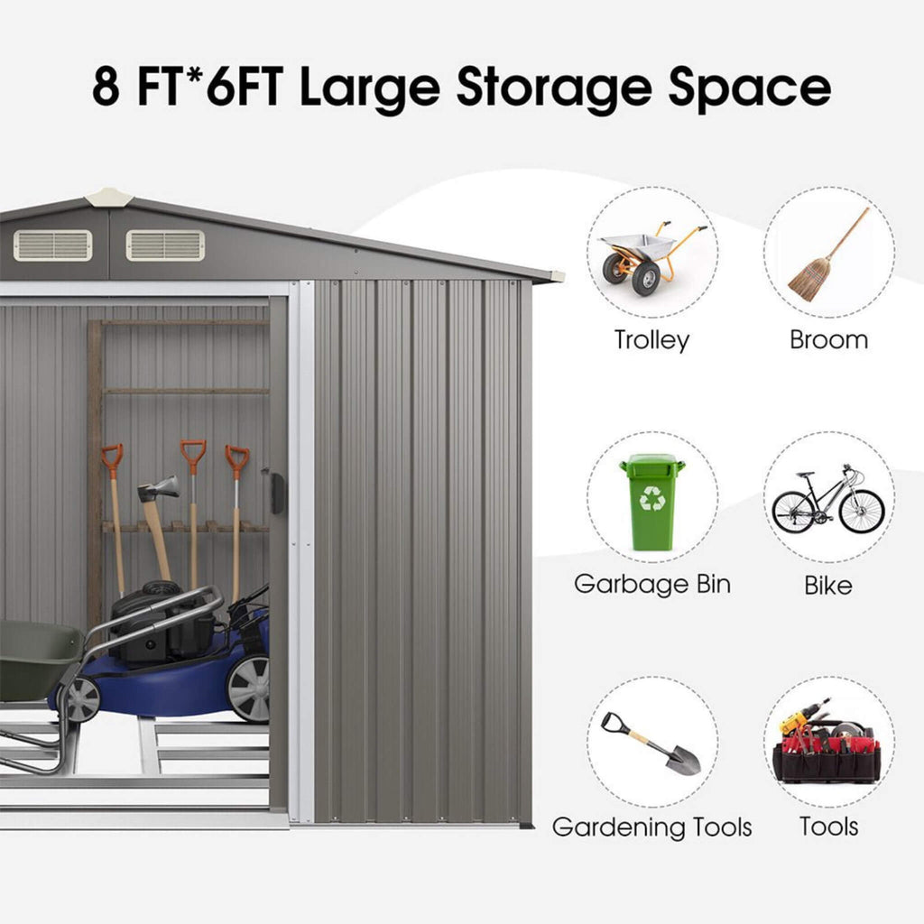 [08X06Ft] Premium Outdoor Steel Tool Storage Garden Backyard Shed