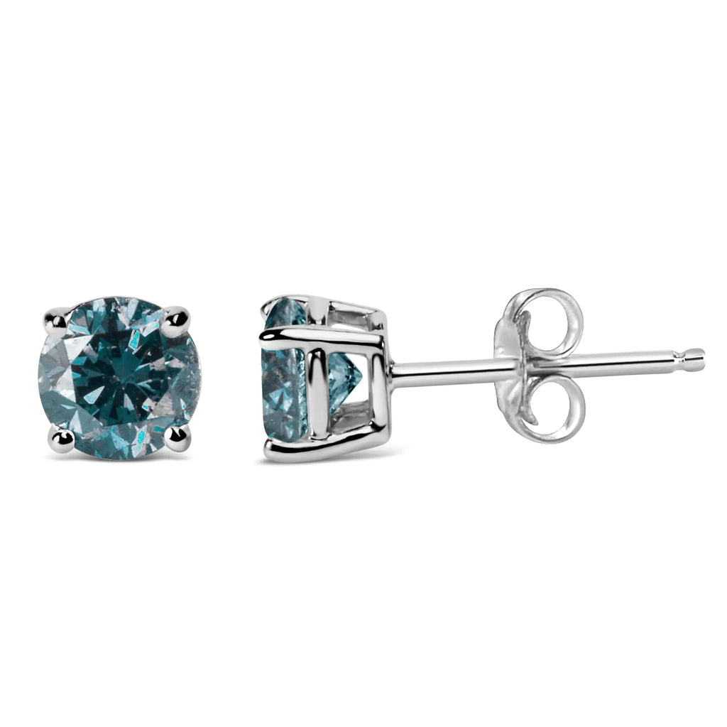 14K Gold Round Brilliant Cut Lab Grown Blue Diamond 4-prong