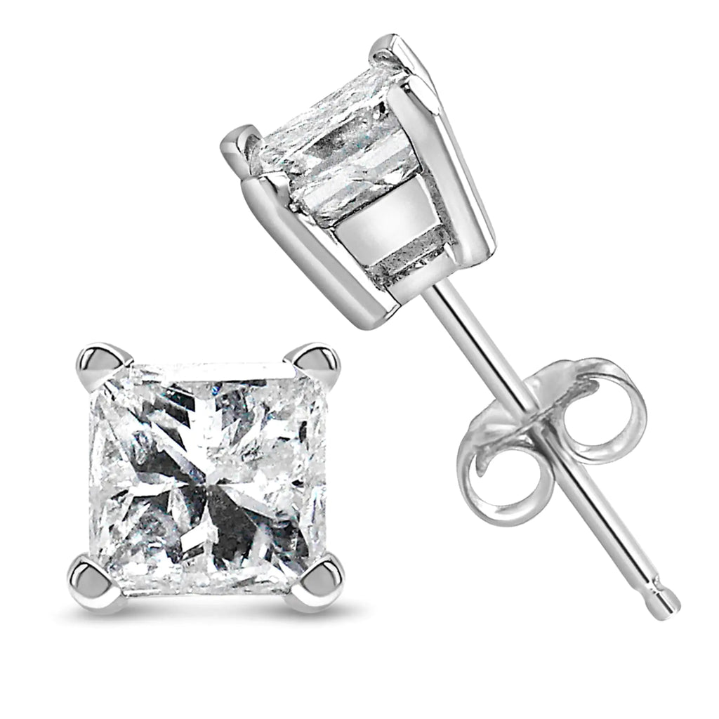 14K White Gold Princess Cut Lab-grown Diamond Solitaire Stud