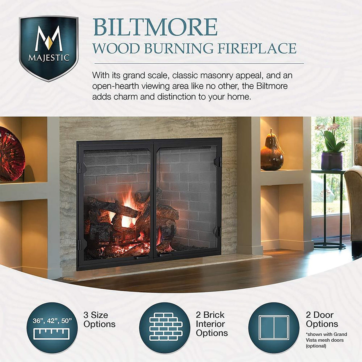 Majestic Biltmore Radiant 36-Inch Open Wood Burning Fireplace