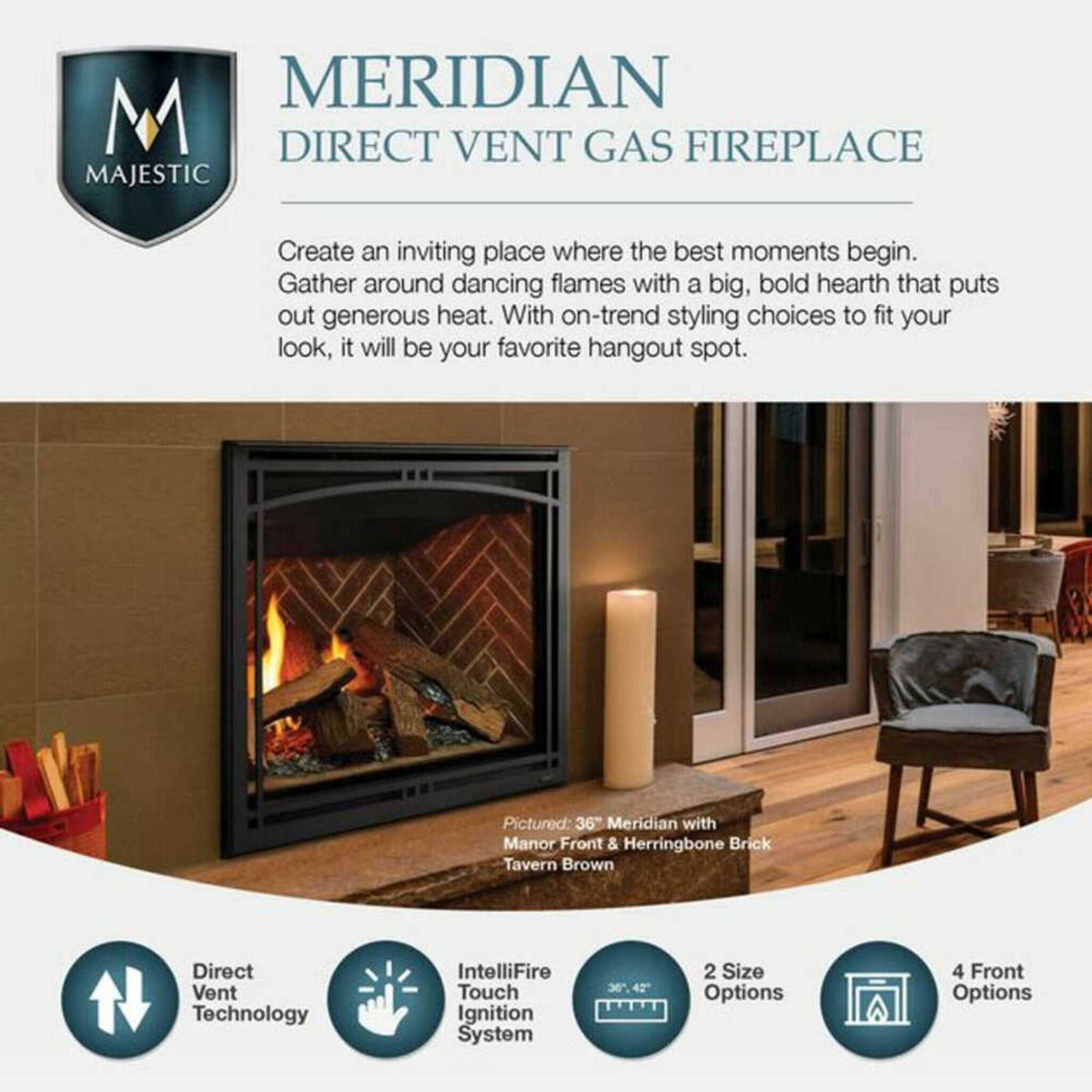 Majestic Meridian 36-Inch Direct Vent Fireplace [Mer36N/L]