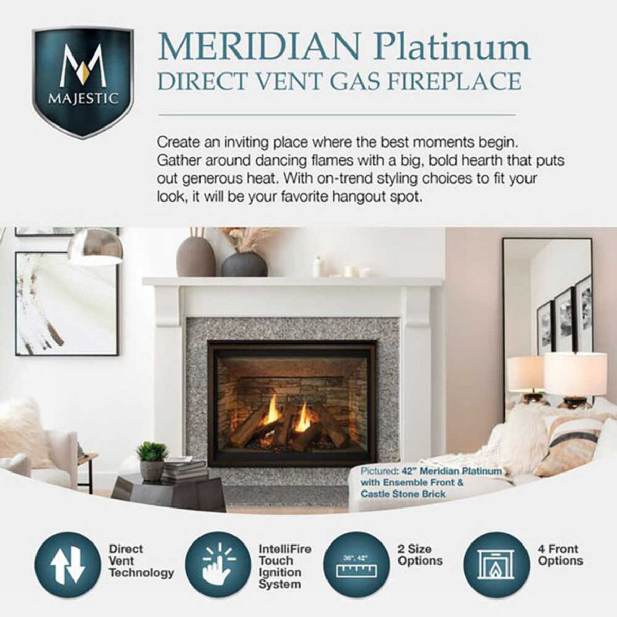 Majestic Meridian 36-Inch Platinum Natural Gas Fireplace