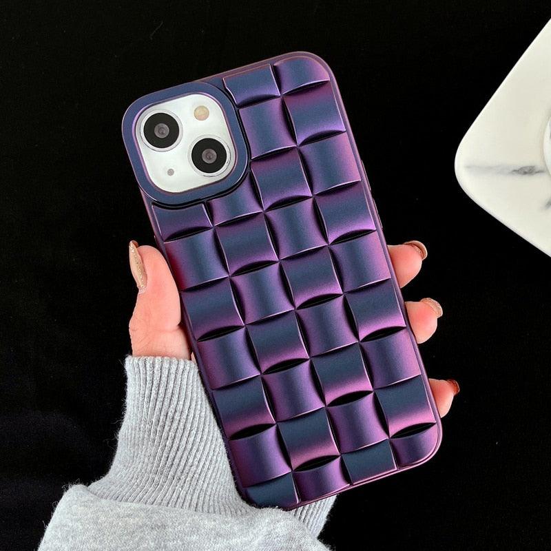Modern Purple Green Phone Case For iPhone 13 14 Pro Max 11 12 Mini XS XR X 7 8 14 Plus Soft Shockproof Cover Bumper  Cute 3D Design Soft Silicone Shockproof Raised Bumper Corner Case for iPhone