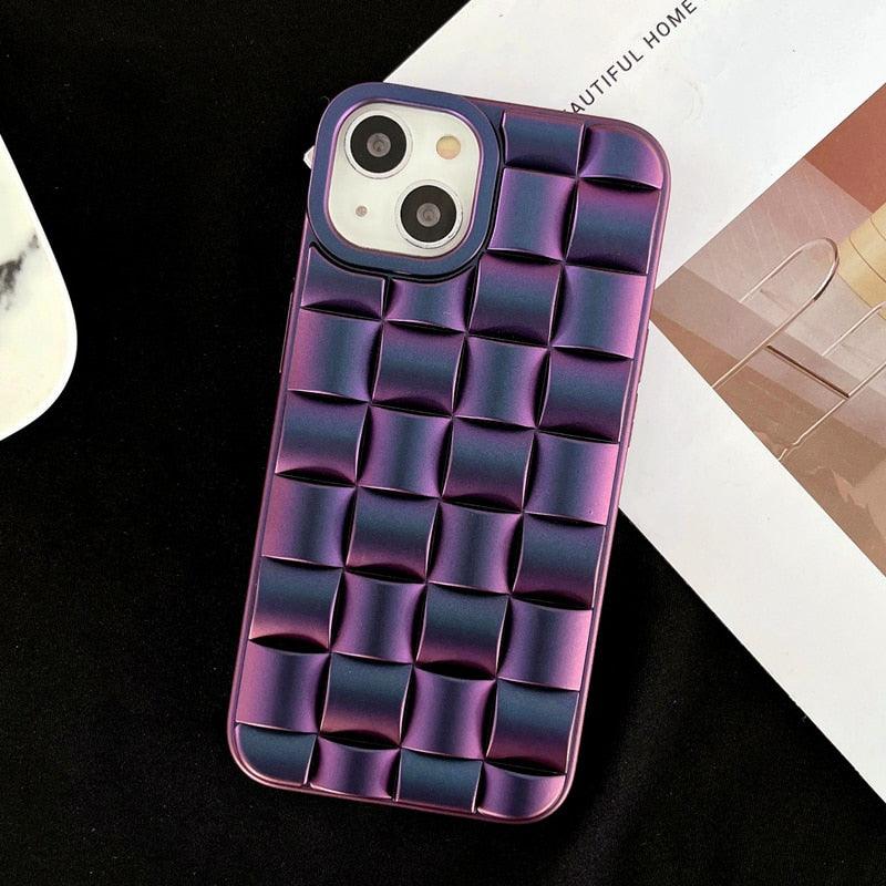 Modern Purple Green Phone Case For iPhone 13 14 Pro Max 11 12 Mini XS XR X 7 8 14 Plus Soft Shockproof Cover Bumper  Cute 3D Design Soft Silicone Shockproof Raised Bumper Corner Case for iPhone