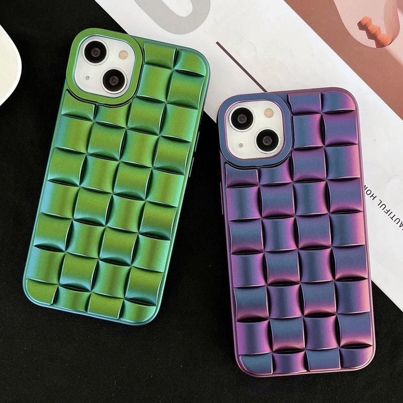 Modern Purple Green Phone Case For iPhone 13 14 Pro Max 11 12 Mini XS XR X 7 8 14 Plus Soft Shockproof Cover Bumper  Cute 3D Design Soft Silicone Shockproof Raised Bumper Corner Case for iPhone