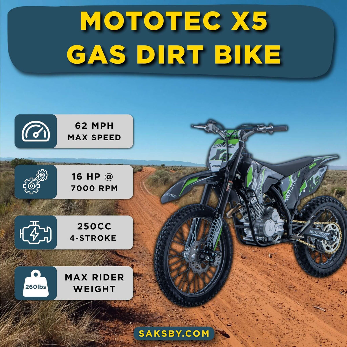 Mototec X5 250Cc 4-Stroke High-Performance Off-Road Gas Dirt