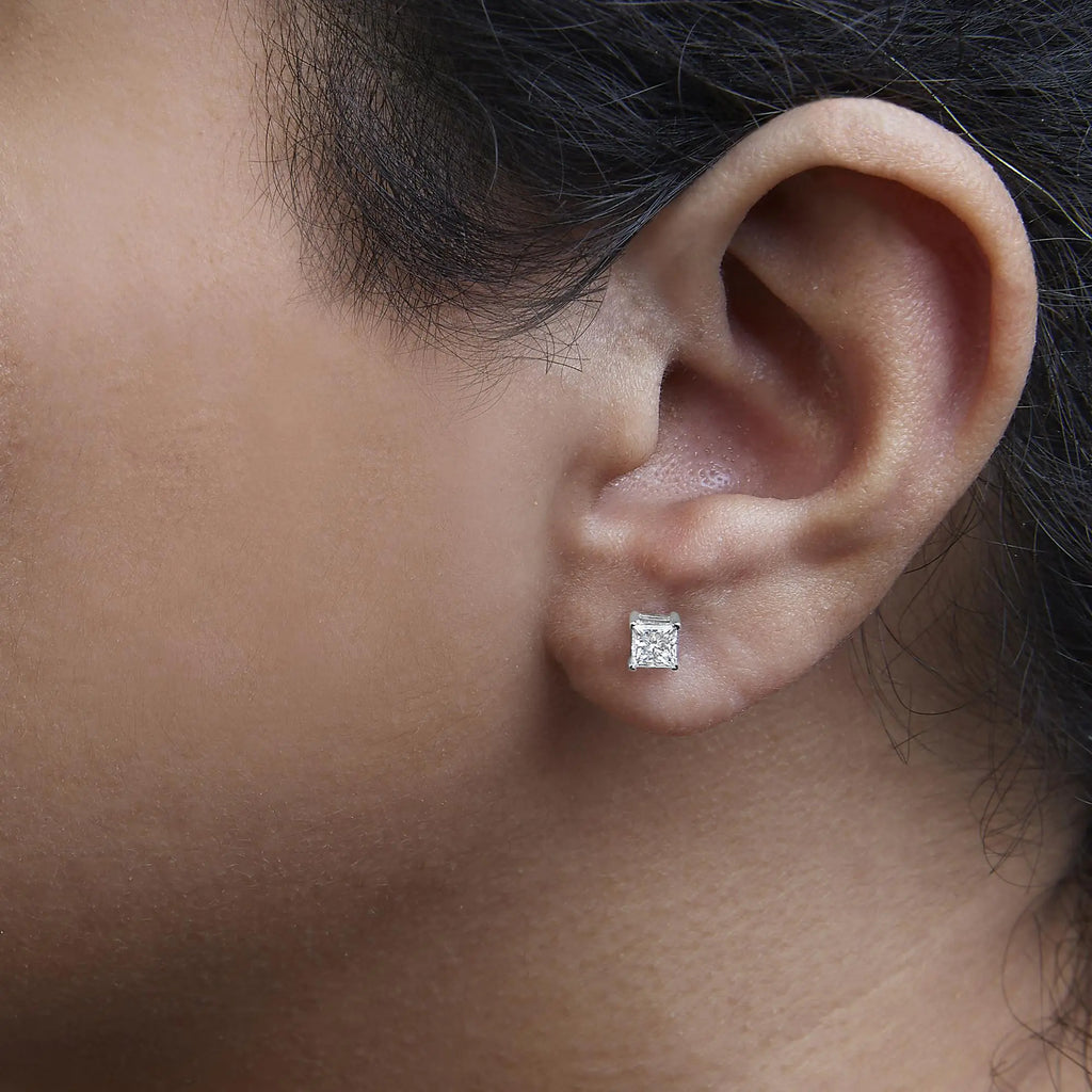 14K White Gold Princess Cut Lab-grown Diamond Solitaire Stud
