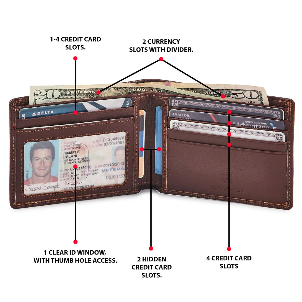 Real Leather Mens Bifold Wallet RFID