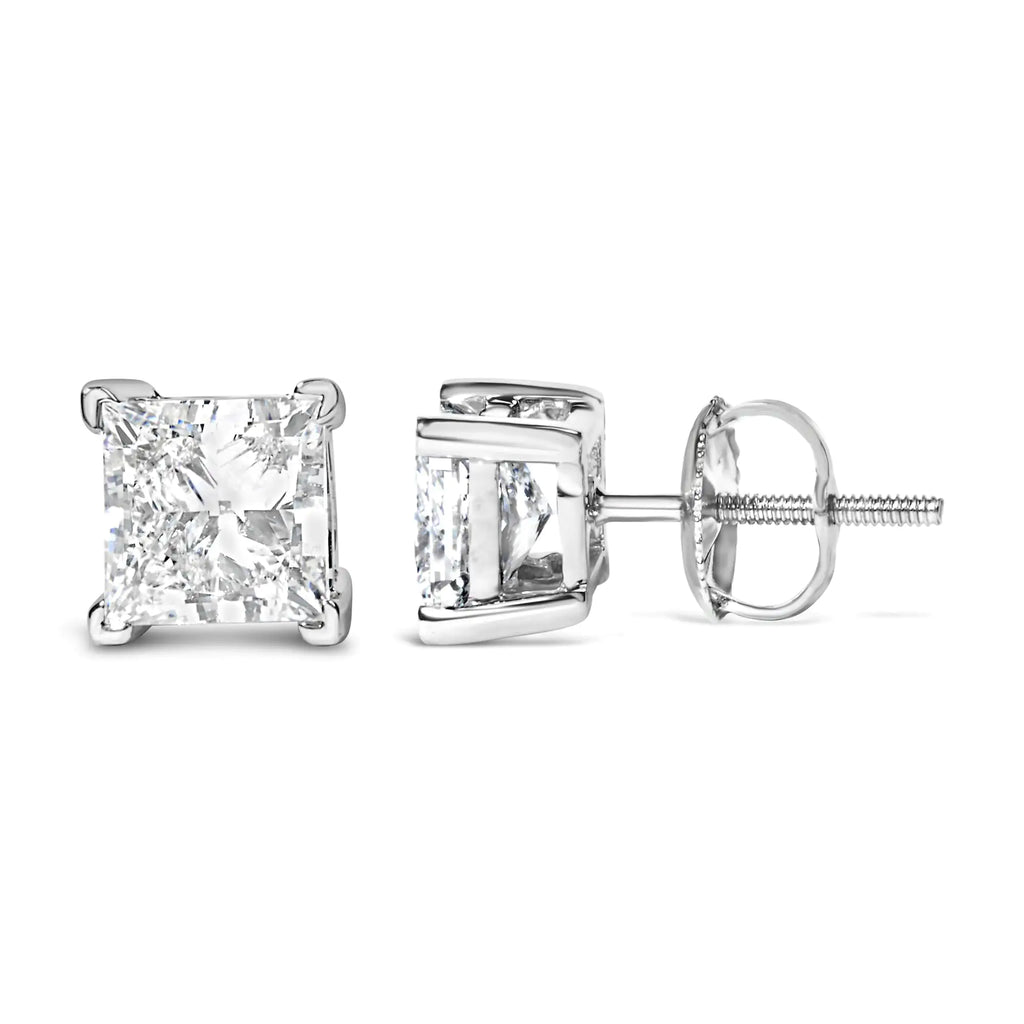 14K White Gold Princess Cut Lab-grown Diamond Solitaire Stud