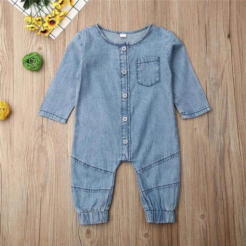 New Infant Kid Baby Girl Boy Clothes Soft Denim Romper Play suit Jumpsuit Outfits 0-24M