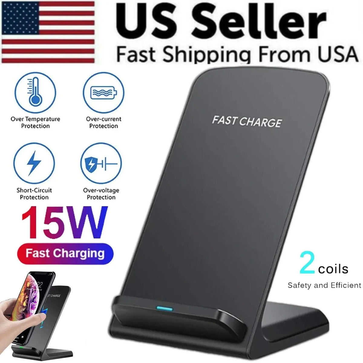 Qi Wireless Fast Charger Charging Pad Stand Dock Samsung Galaxy
