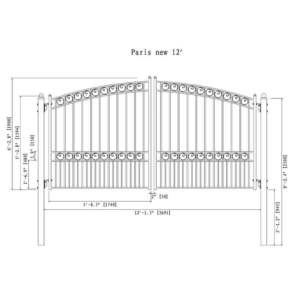 [12-18Ft] Heavy-Duty Paris-Style Steel Premium Dual-Swing Drivewa