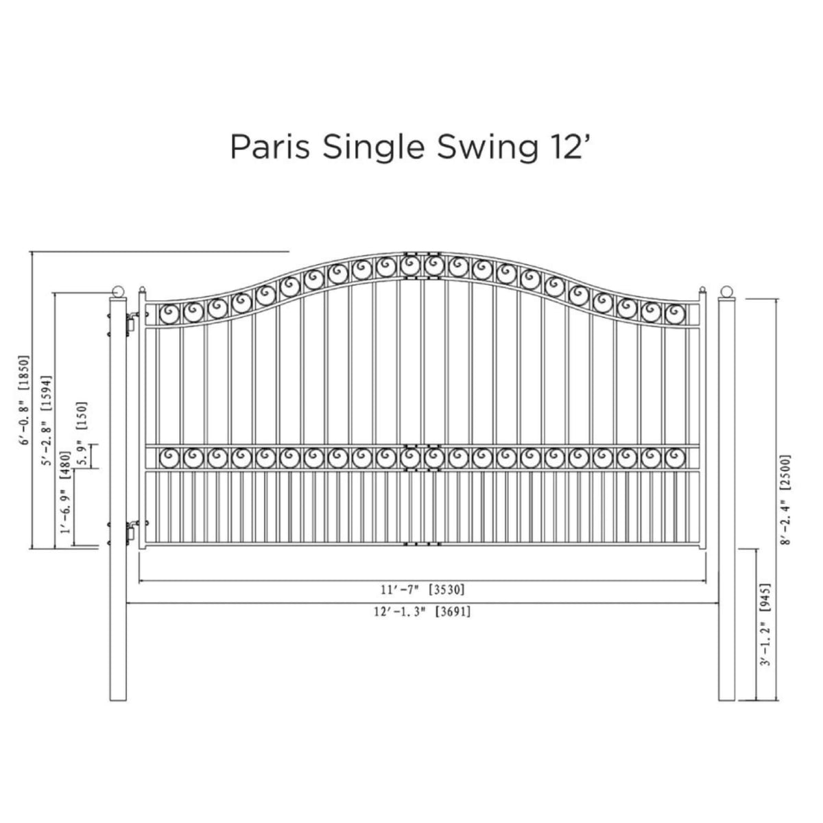 [12-18Ft] Heavy-Duty Paris-Style Galvanized Steel Single-Swing Dr