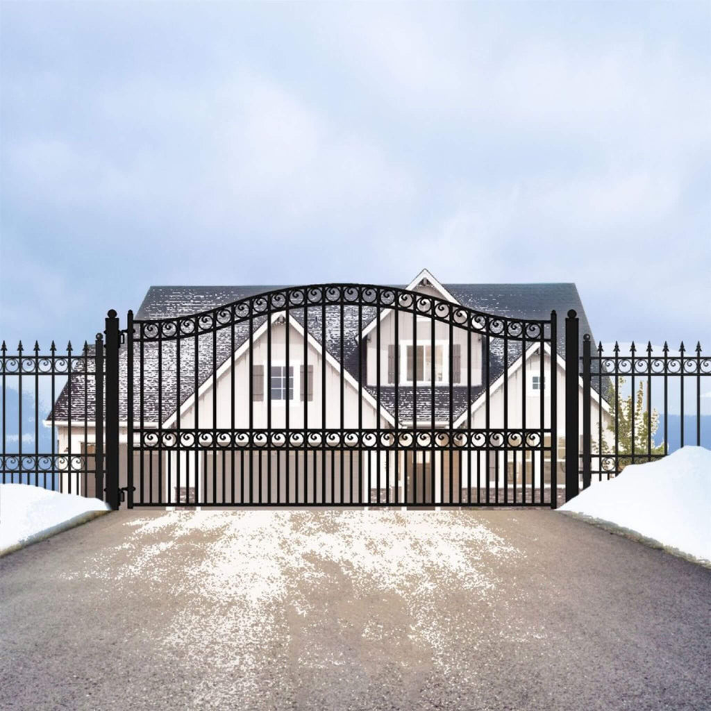 [12-18Ft] Heavy-Duty Paris-Style Galvanized Steel Single-Swing Dr