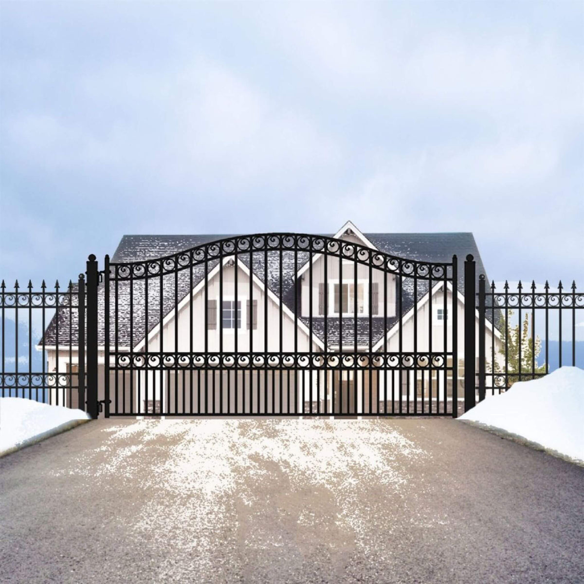 [12-18Ft] Heavy-Duty Paris-Style Galvanized Steel Single-Swing Dr