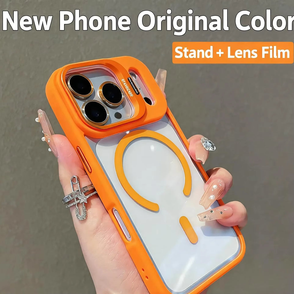 Phone case with magnetic bracket for iPhone 18, iPhone 18 Pro Max,  iPhone 17, iPhone 17 Pro Max cases Shockproof , Transparent