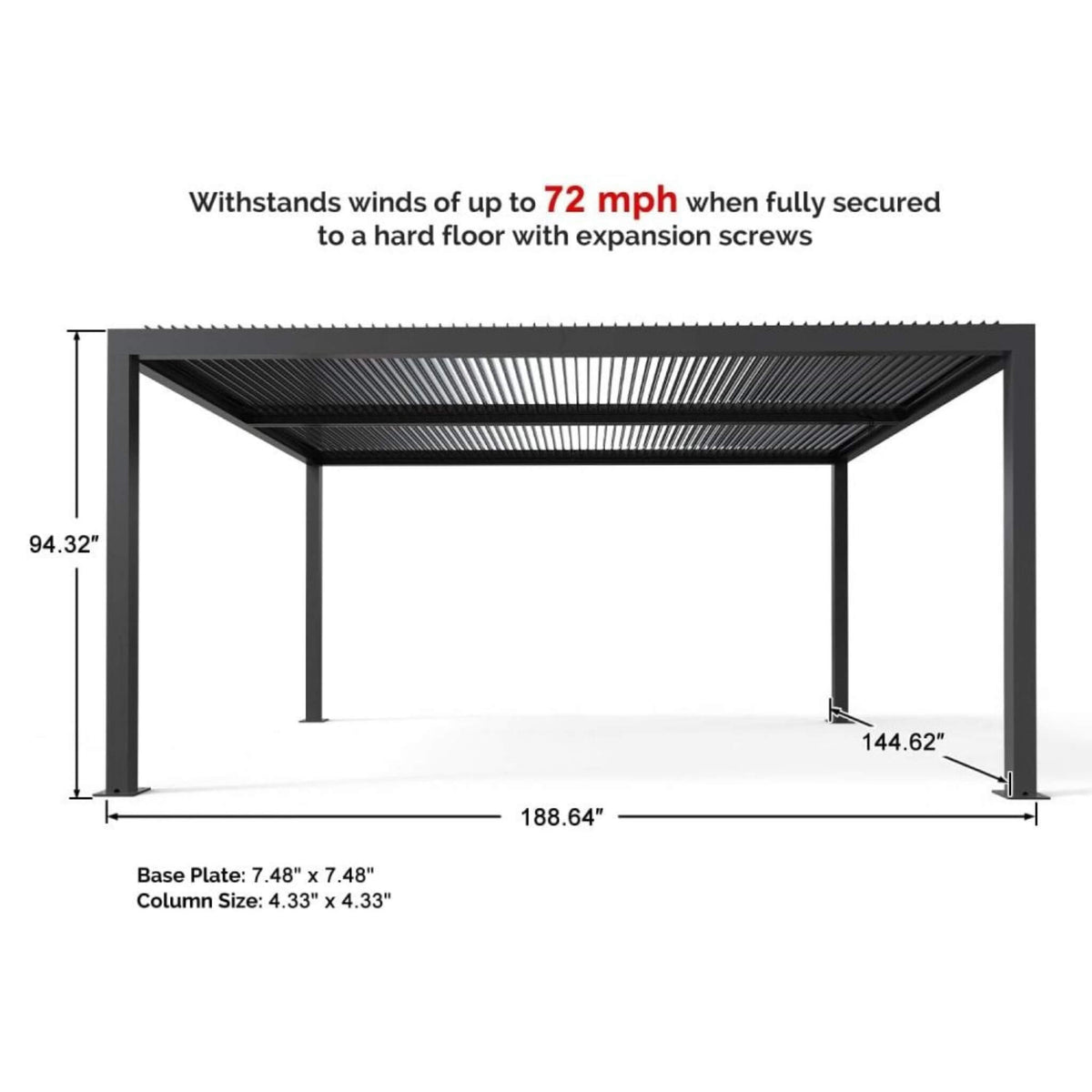 [12X16Ft] Premium Outdoor Gray Aluminum Hardtop Pergola With Adju
