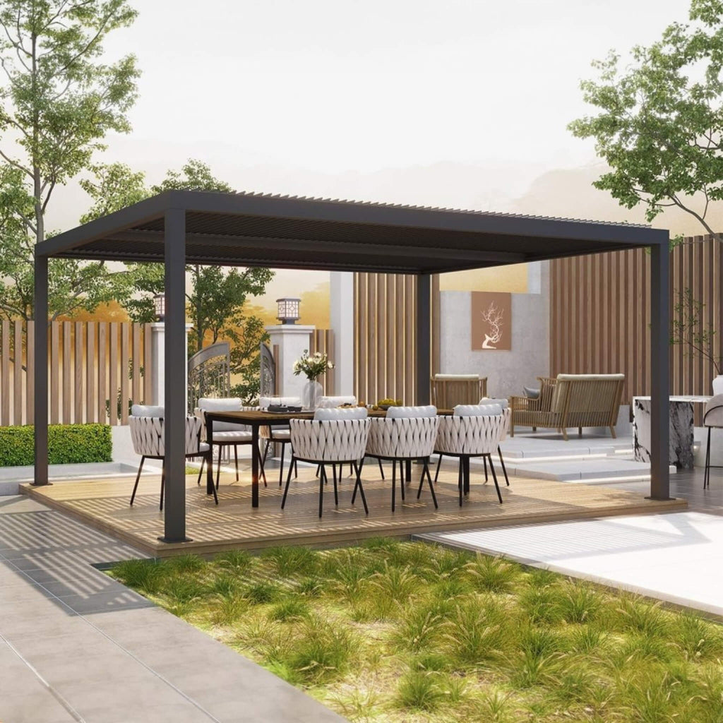 [12X16Ft] Premium Outdoor Gray Aluminum Hardtop Pergola With Adju