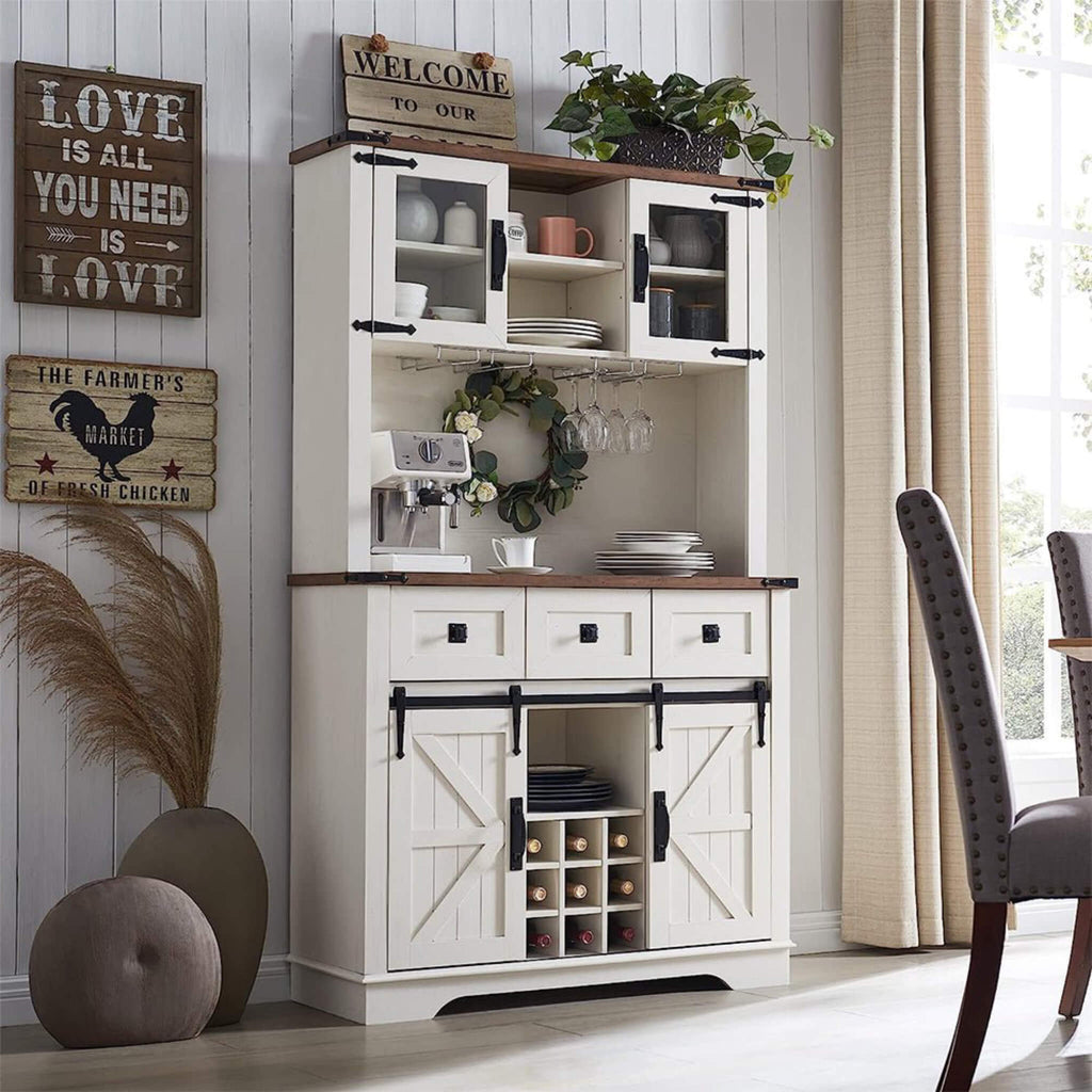 Premium 72-Inch Home Bar Wine Cabinet W/ Sliding Barn Door