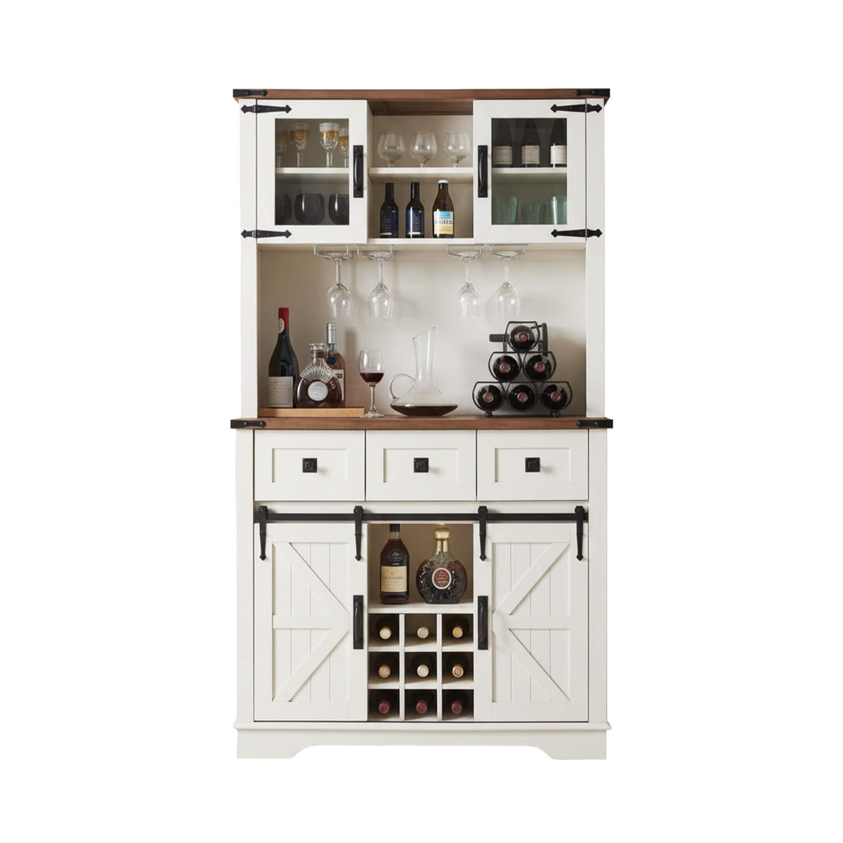 Premium 72-Inch Home Bar Wine Cabinet W/ Sliding Barn Door