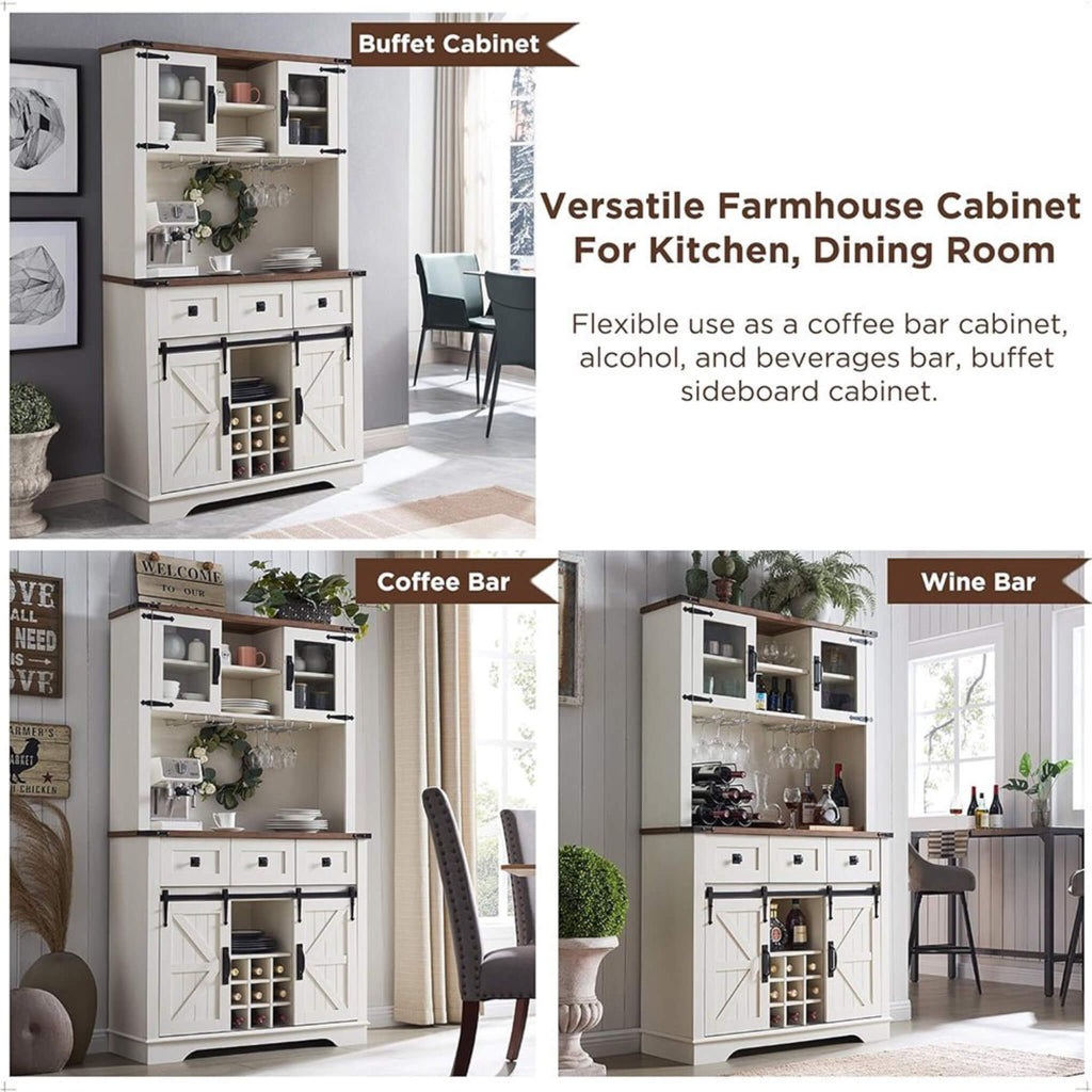 Premium 72-Inch Home Bar Wine Cabinet W/ Sliding Barn Door