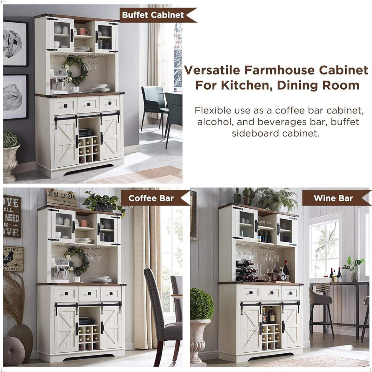 Premium 72-Inch Home Bar Wine Cabinet W/ Sliding Barn Door