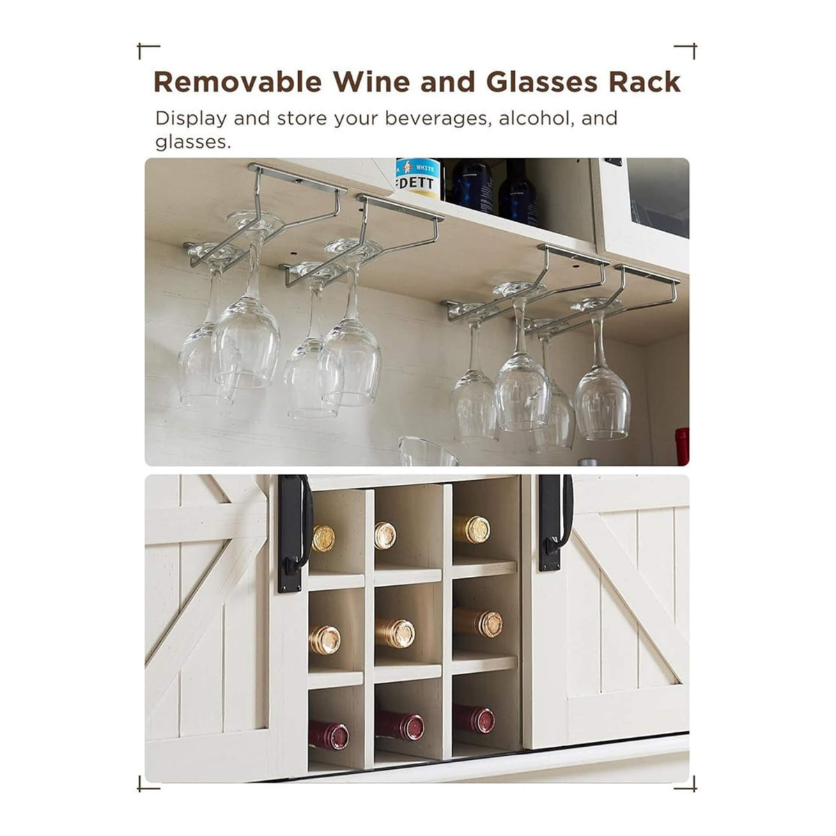 Premium 72-Inch Home Bar Wine Cabinet W/ Sliding Barn Door