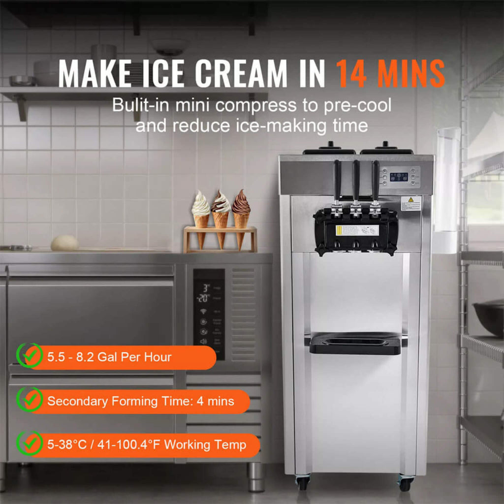 Commercial 21-31 L/H 3-Flavor Freestanding Soft Serve Ice Cream