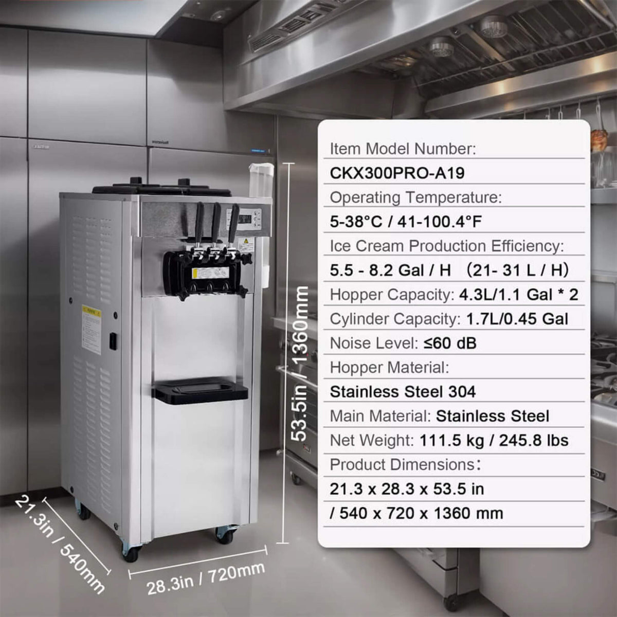 Commercial 21-31 L/H 3-Flavor Freestanding Soft Serve Ice Cream
