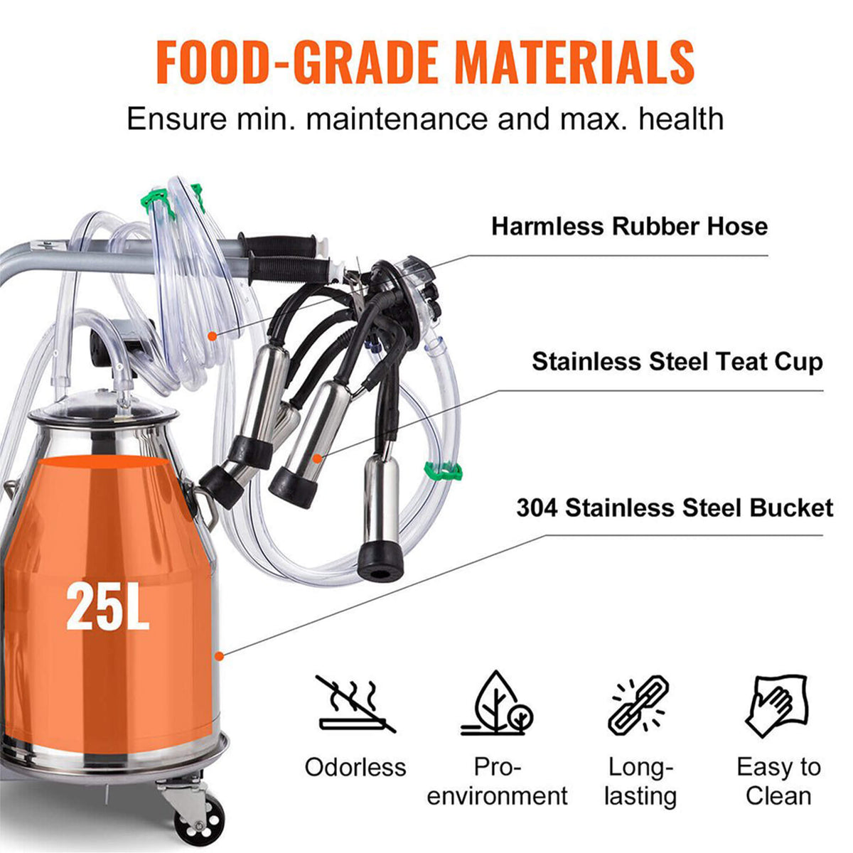 Premium Electric Cow Goat Milking Machine With Milk Bucket, 25L