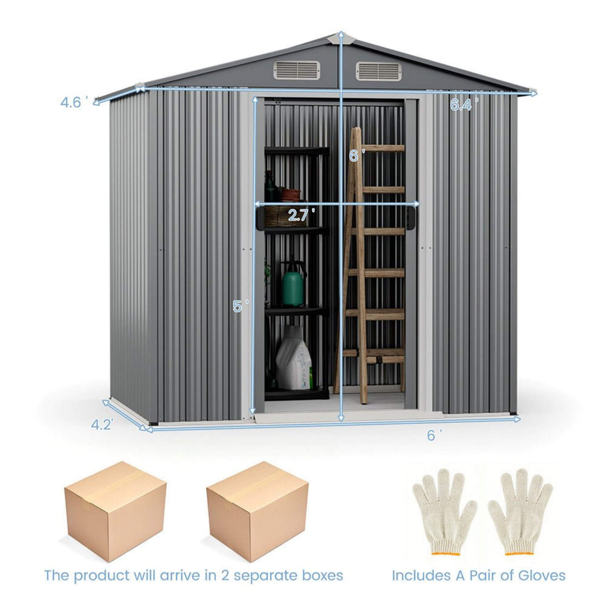 [04X06Ft] Premium Garden Galvanized Steel Storage Shed W/ Lockabl