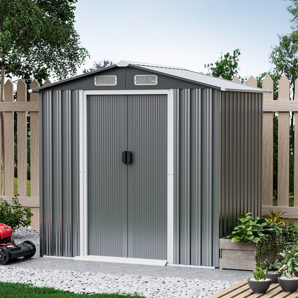 [04X06Ft] Premium Garden Galvanized Steel Storage Shed W/ Lockabl