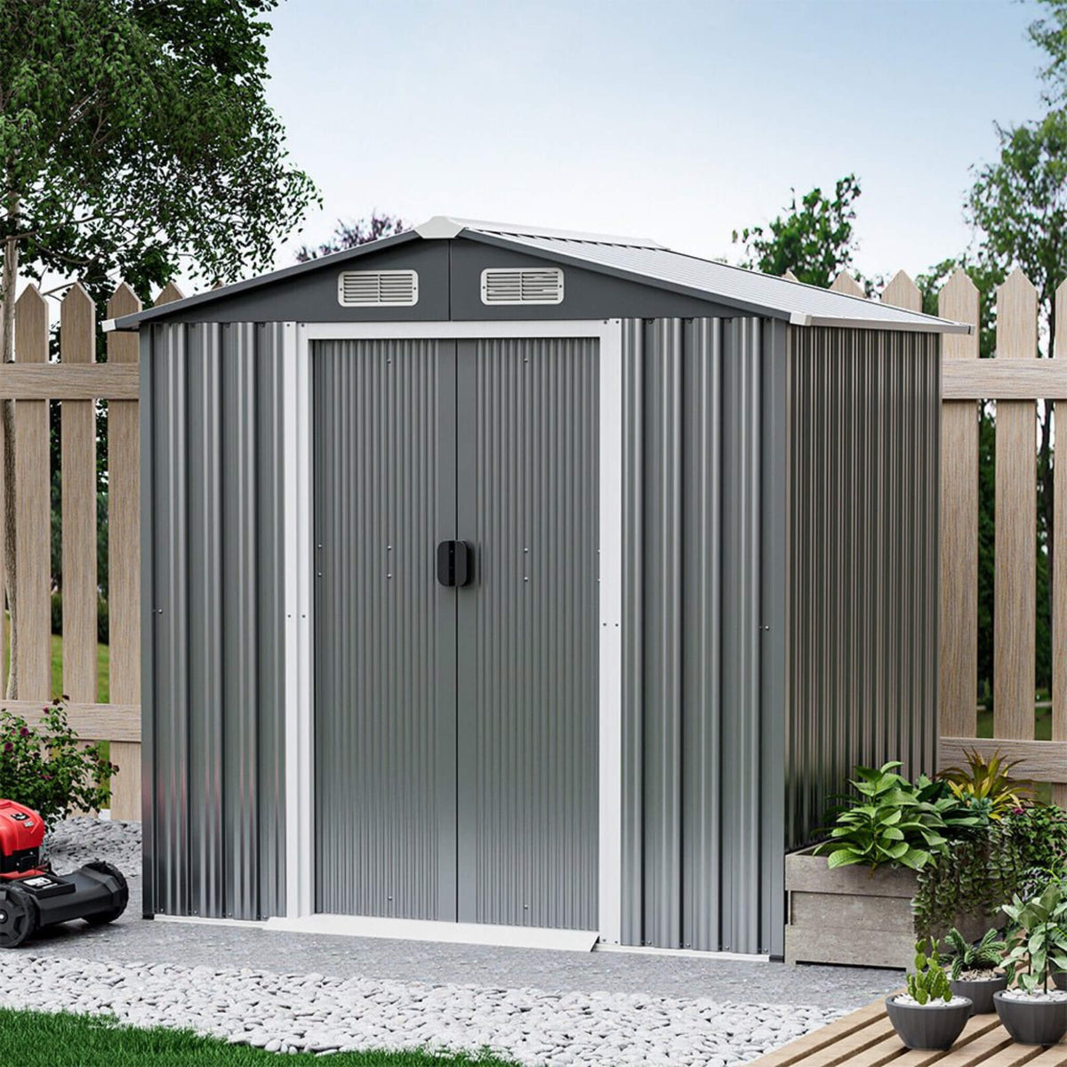 [04X06Ft] Premium Garden Galvanized Steel Storage Shed W/ Lockabl