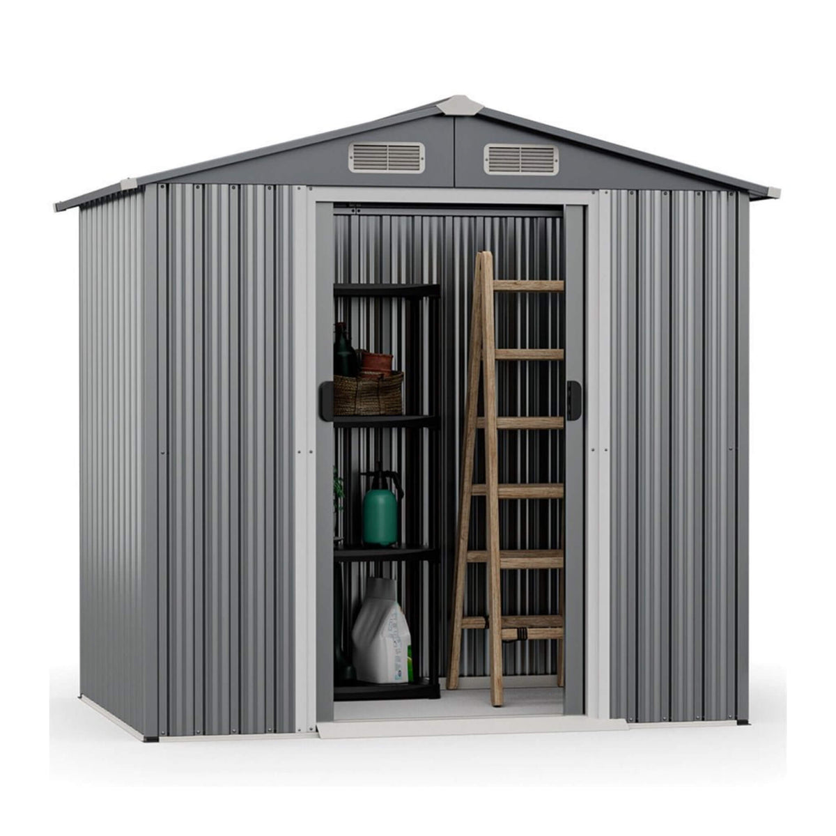 [04X06Ft] Premium Garden Galvanized Steel Storage Shed W/ Lockabl