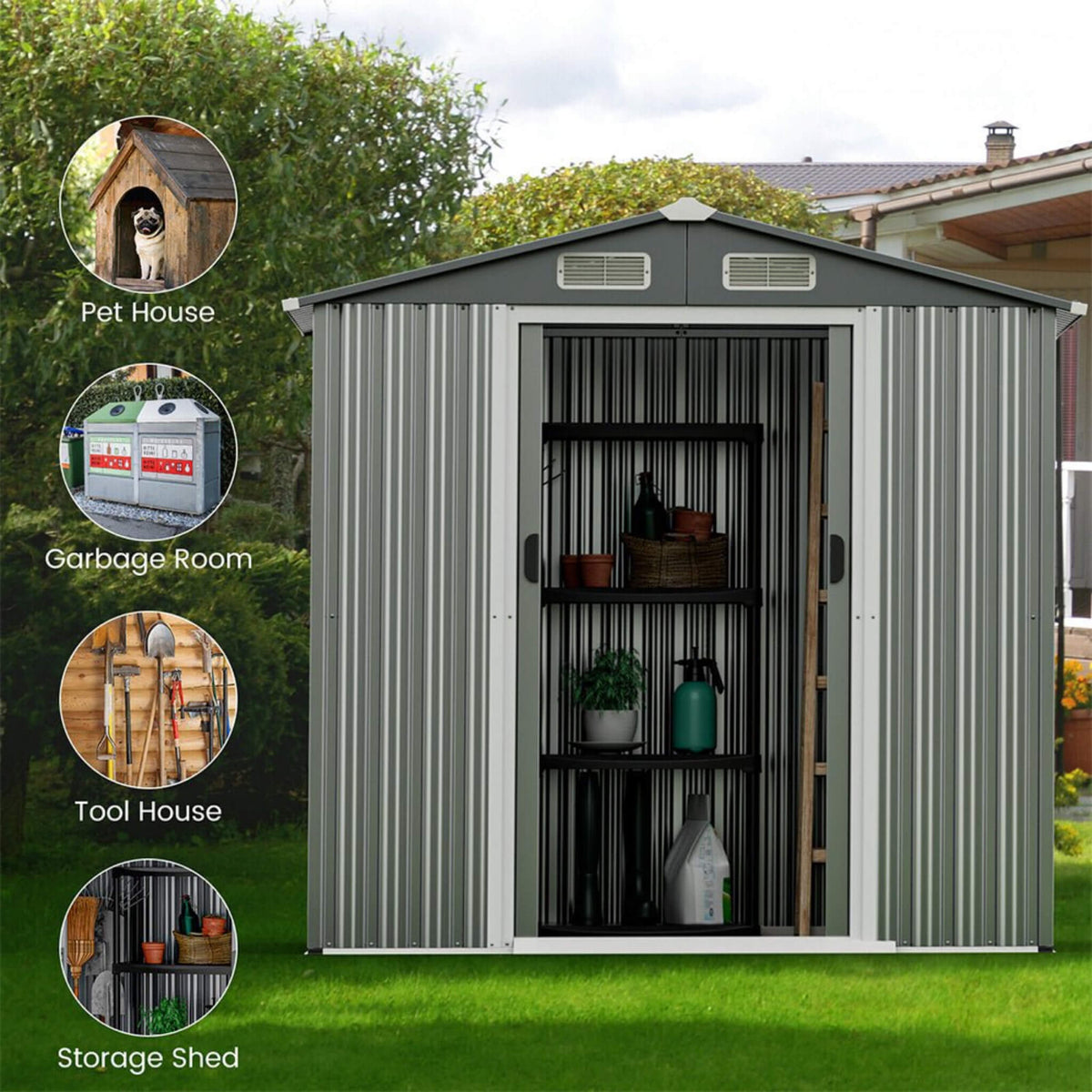 [04X06Ft] Premium Garden Galvanized Steel Storage Shed W/ Lockabl
