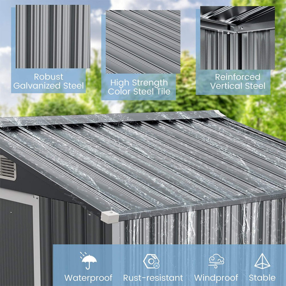 [04X06Ft] Premium Garden Galvanized Steel Storage Shed W/ Lockabl