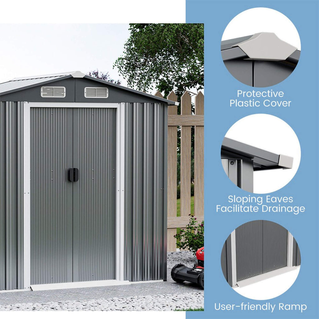 [04X06Ft] Premium Garden Galvanized Steel Storage Shed W/ Lockabl
