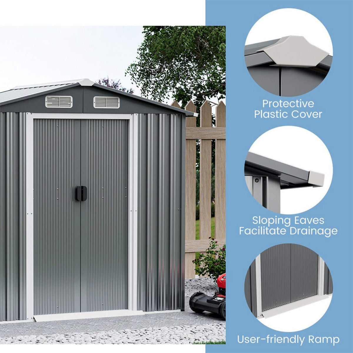 [04X06Ft] Premium Garden Galvanized Steel Storage Shed W/ Lockabl