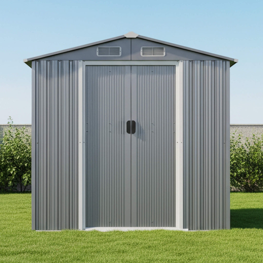 [04X06Ft] Premium Garden Galvanized Steel Storage Shed W/ Lockabl