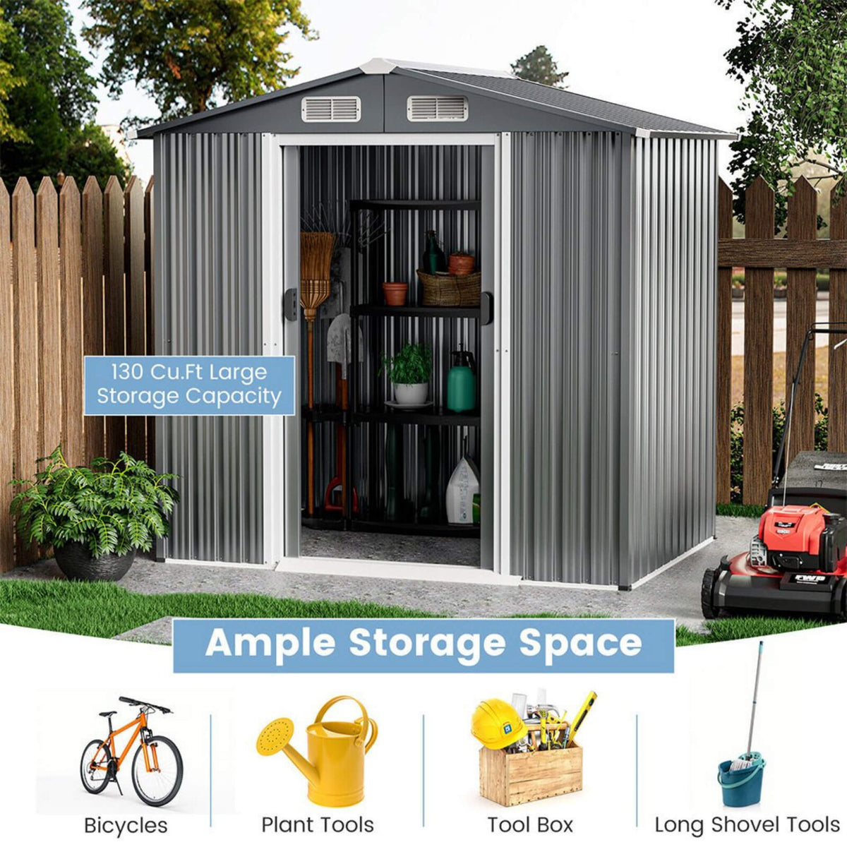 [04X06Ft] Premium Garden Galvanized Steel Storage Shed W/ Lockabl
