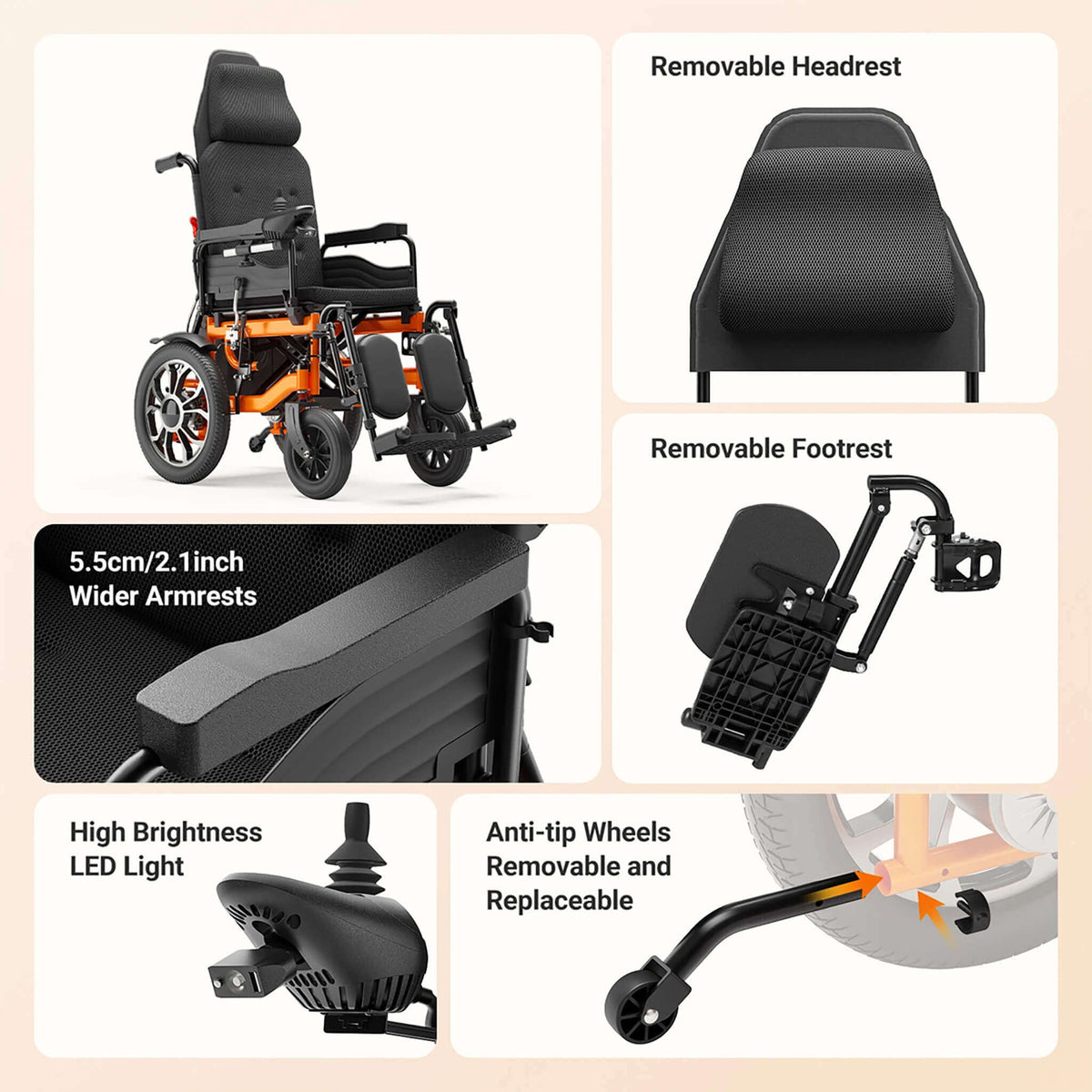 Premium Lightweight Electric Full Reclining Motorized Foldable Wheelchair (SAK91516)