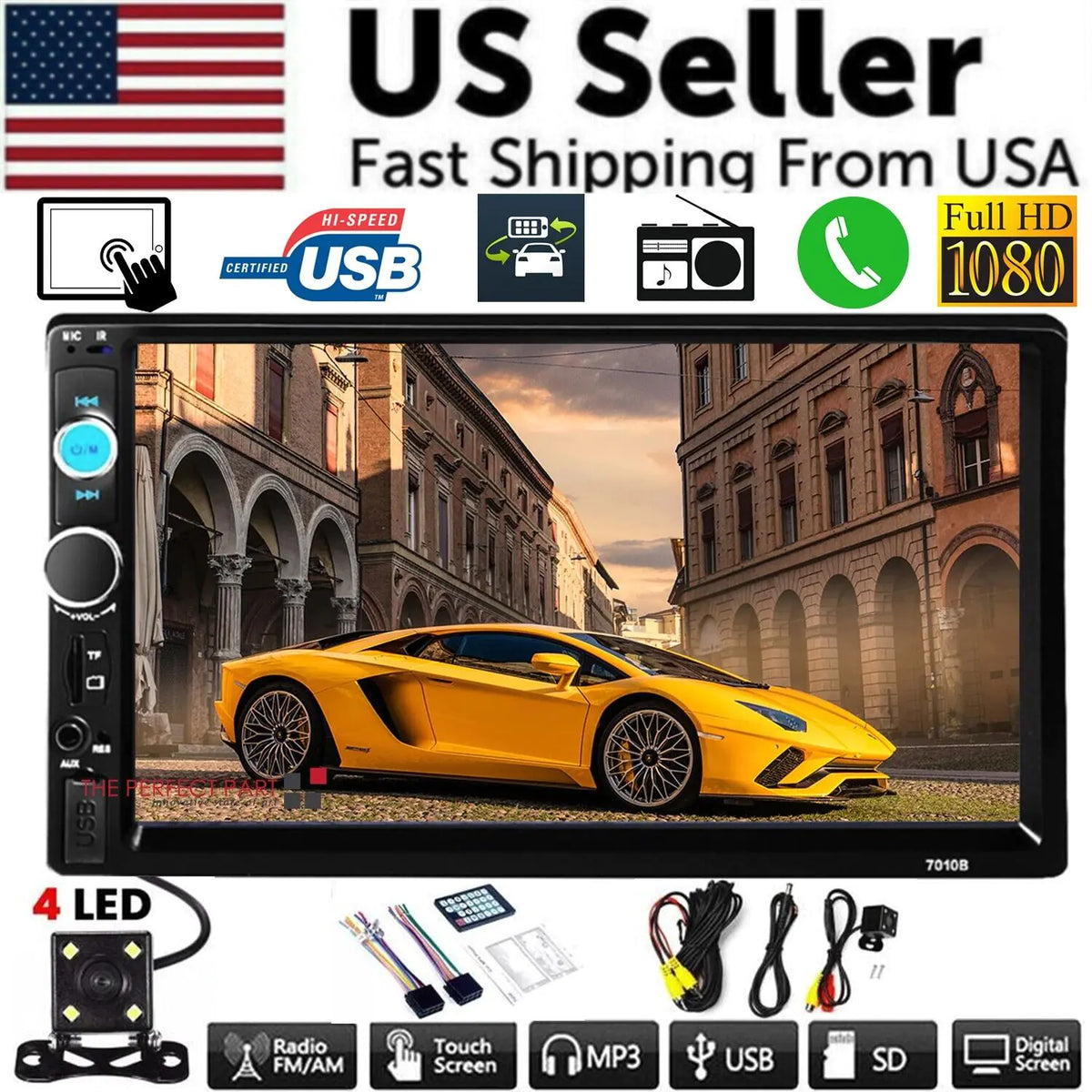 7" Double 2 DIN Car MP5 Player Bluetooth Touch Screen Stereo