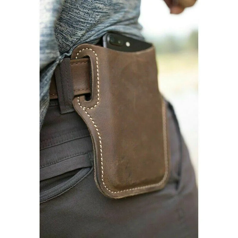 Men Cell Phone Belt Bag Loop Waist Holster Pouch Case Leather