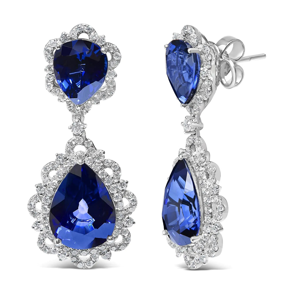 18K Gold Blue Sapphire Diamond Earrings
